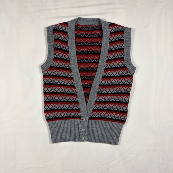 Vintage Fair Isle Button Up Sweater Vest Size S Red Gray