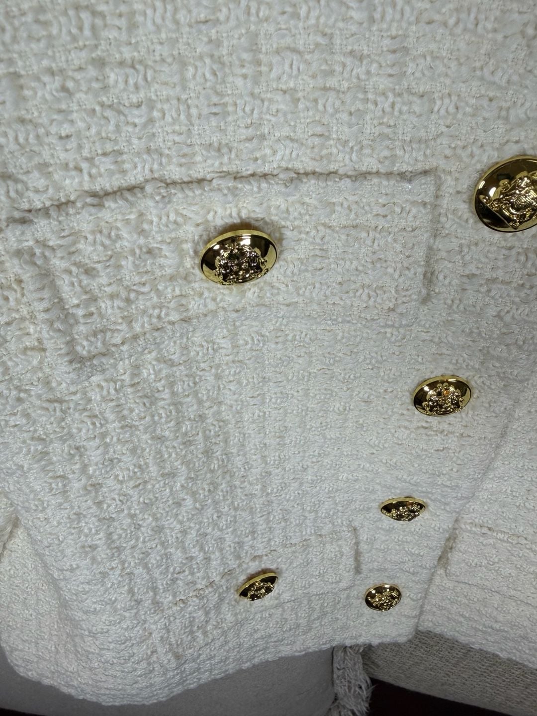 Urban Revivo Multi-Pocket Tweed Jacket US 8 Cream Gold Buttons 7
