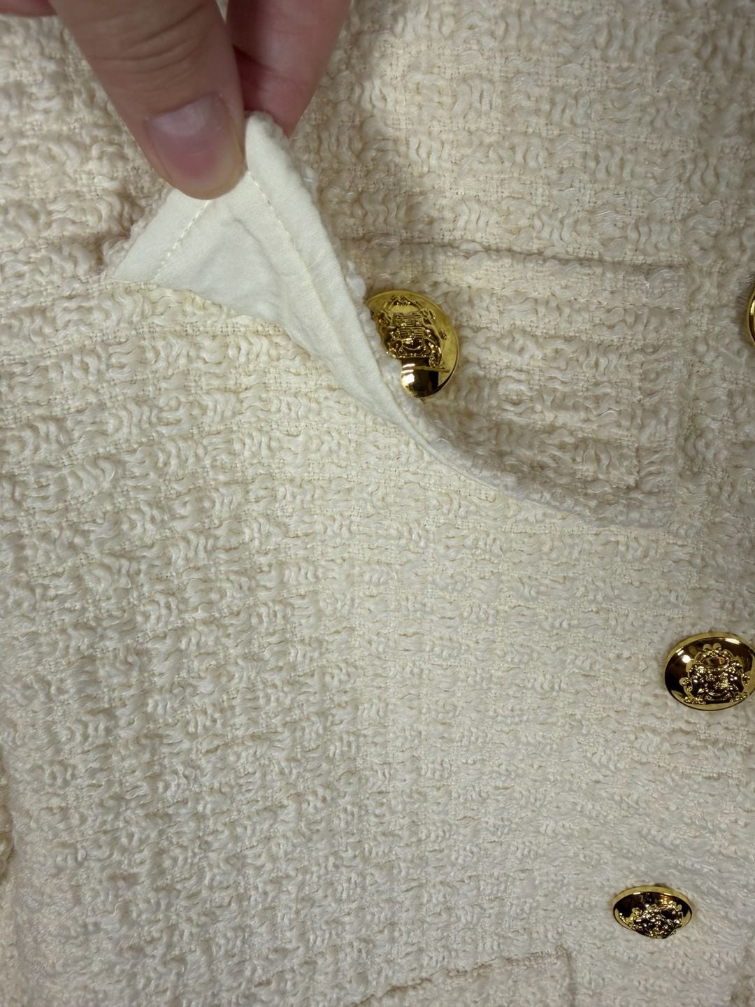 Urban Revivo Multi-Pocket Tweed Jacket US 8 Cream Gold Buttons 10