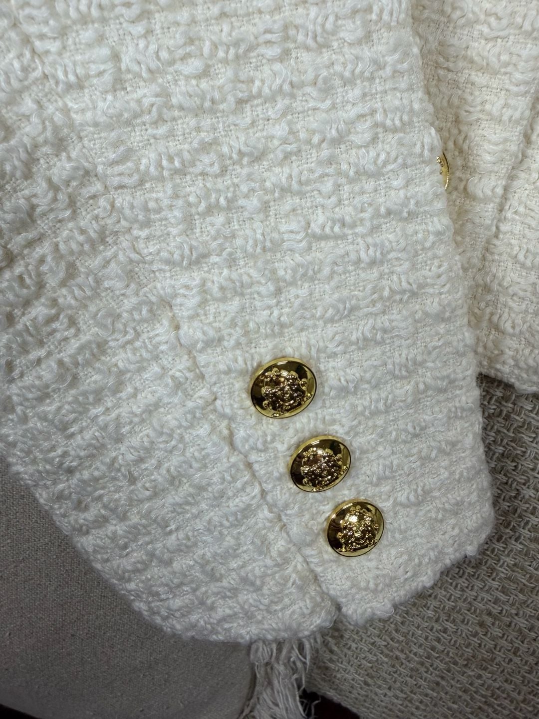 Urban Revivo Multi-Pocket Tweed Jacket US 8 Cream Gold Buttons 11
