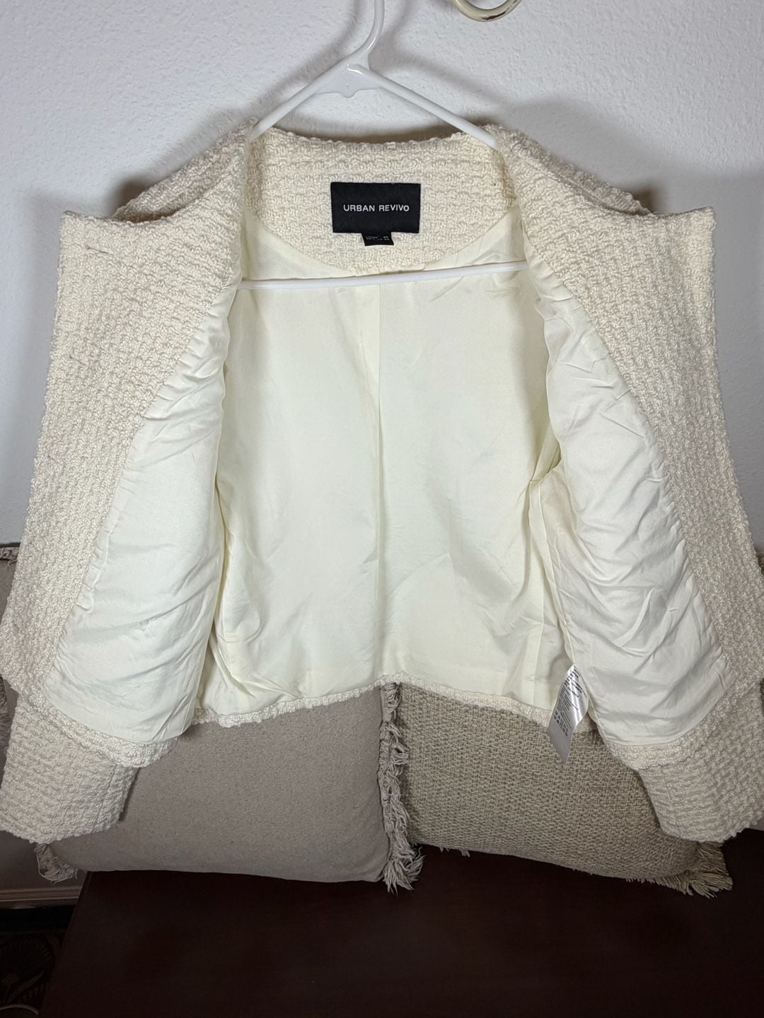 Urban Revivo Multi-Pocket Tweed Jacket US 8 Cream Gold Buttons 13