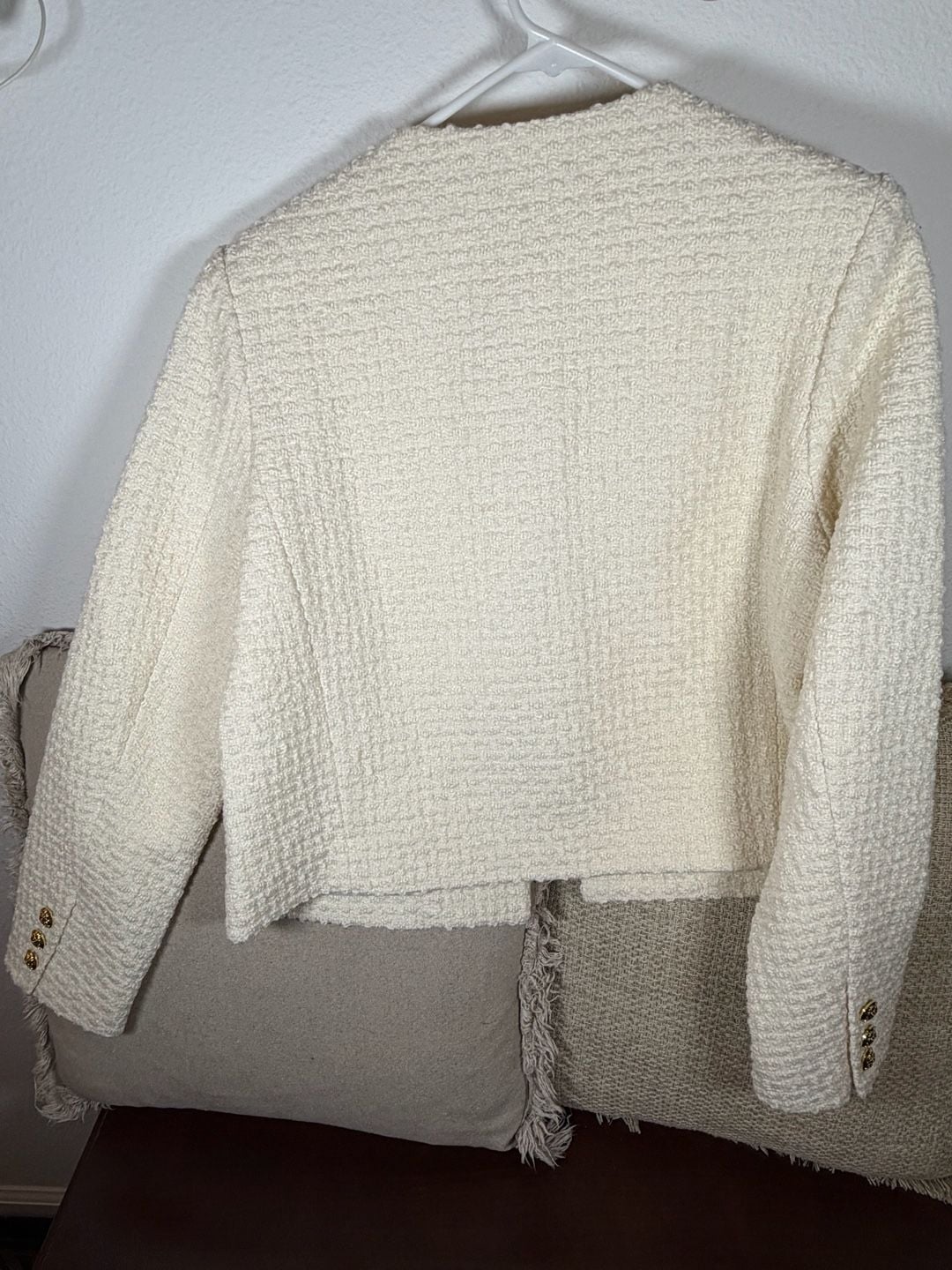 Urban Revivo Multi-Pocket Tweed Jacket US 8 Cream Gold Buttons 15