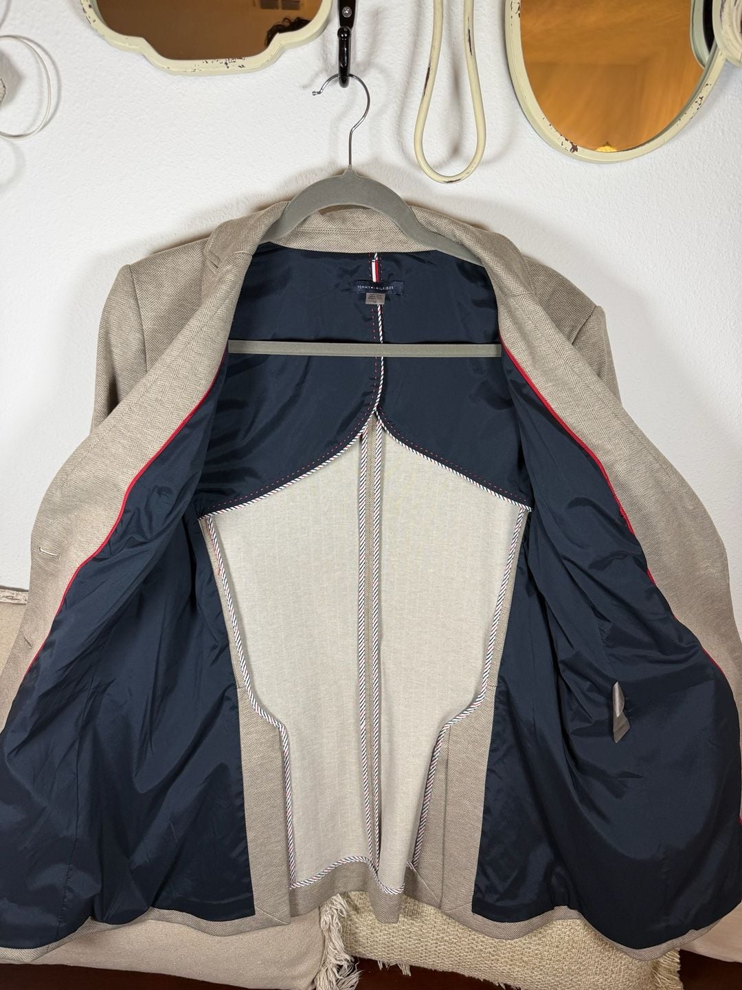 Tommy Hilfiger Blazer Size 16 Beige Herringbone 7