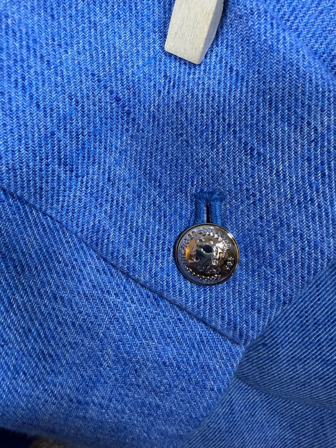 Tommy Hilfiger Blazer Size 16 Blue Linen Elbow Patches Gold Buttons 9