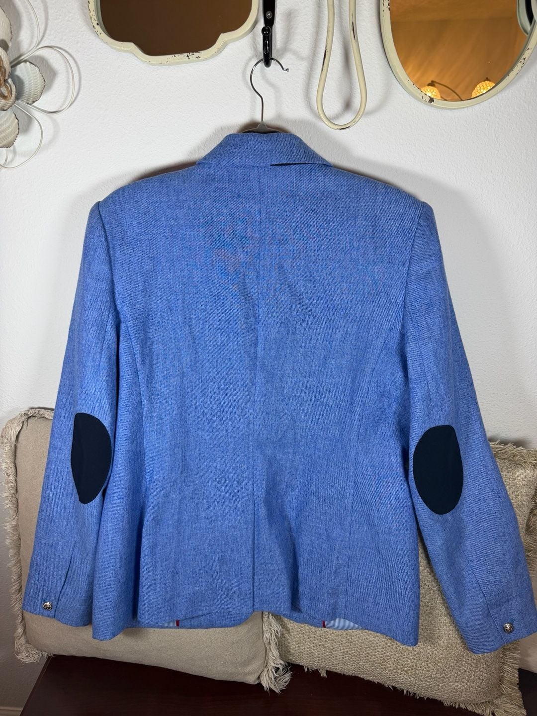Tommy Hilfiger Blazer Size 16 Blue Linen Elbow Patches Gold Buttons 11