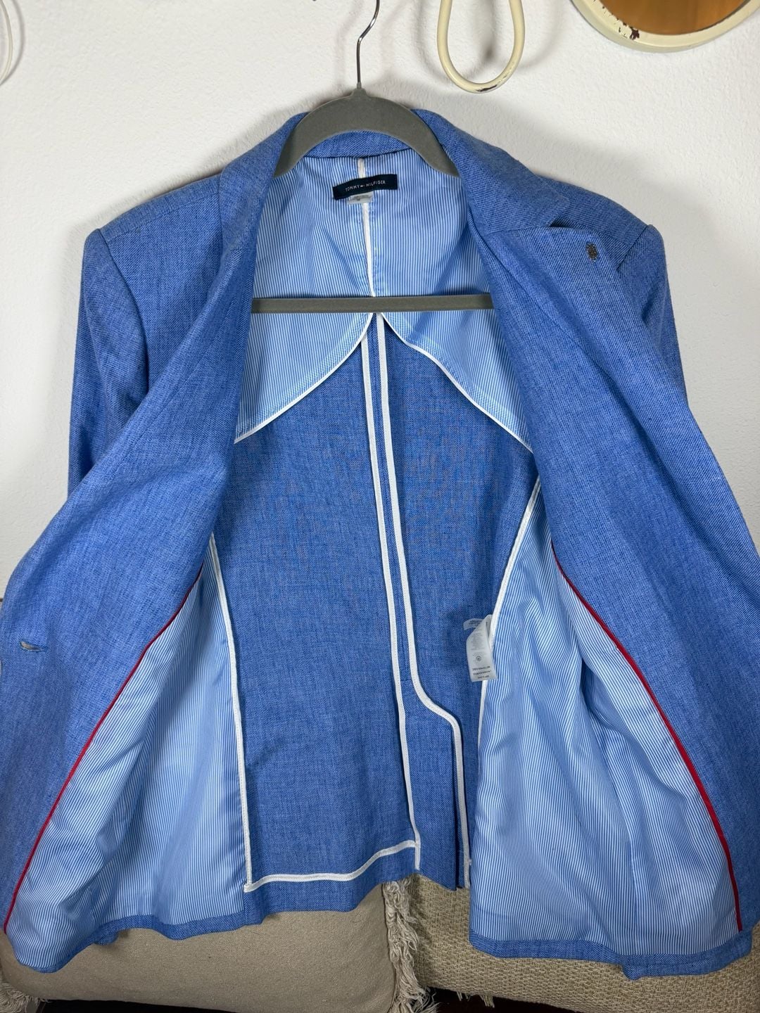Tommy Hilfiger Blazer Size 16 Blue Linen Elbow Patches Gold Buttons 15