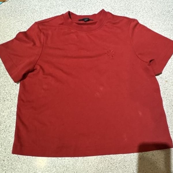 AllSaints T-Shirt Size X-Small Red Logo Embroidered Crewneck