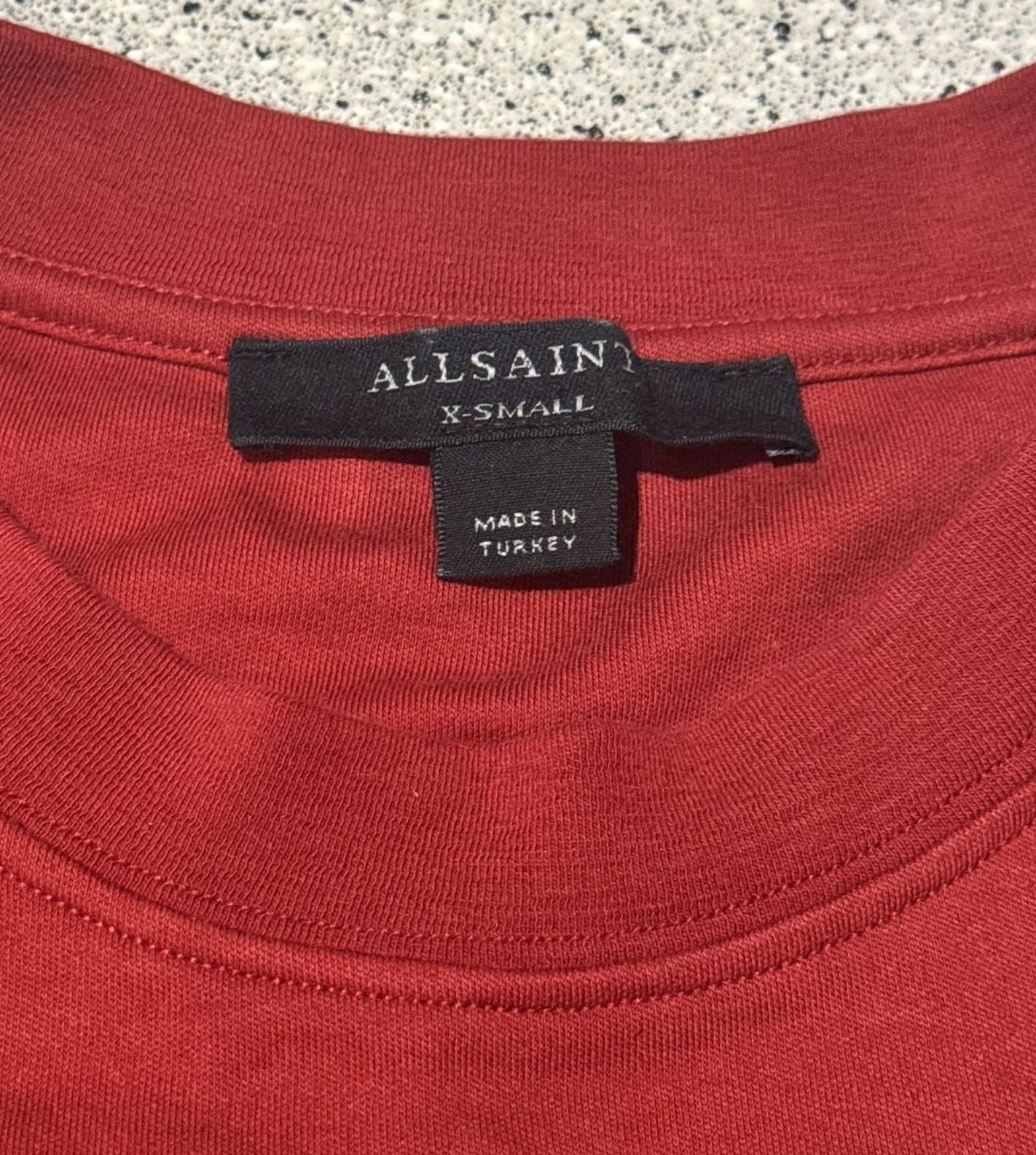 AllSaints T-Shirt Size X-Small Red Logo Embroidered Crewneck 4