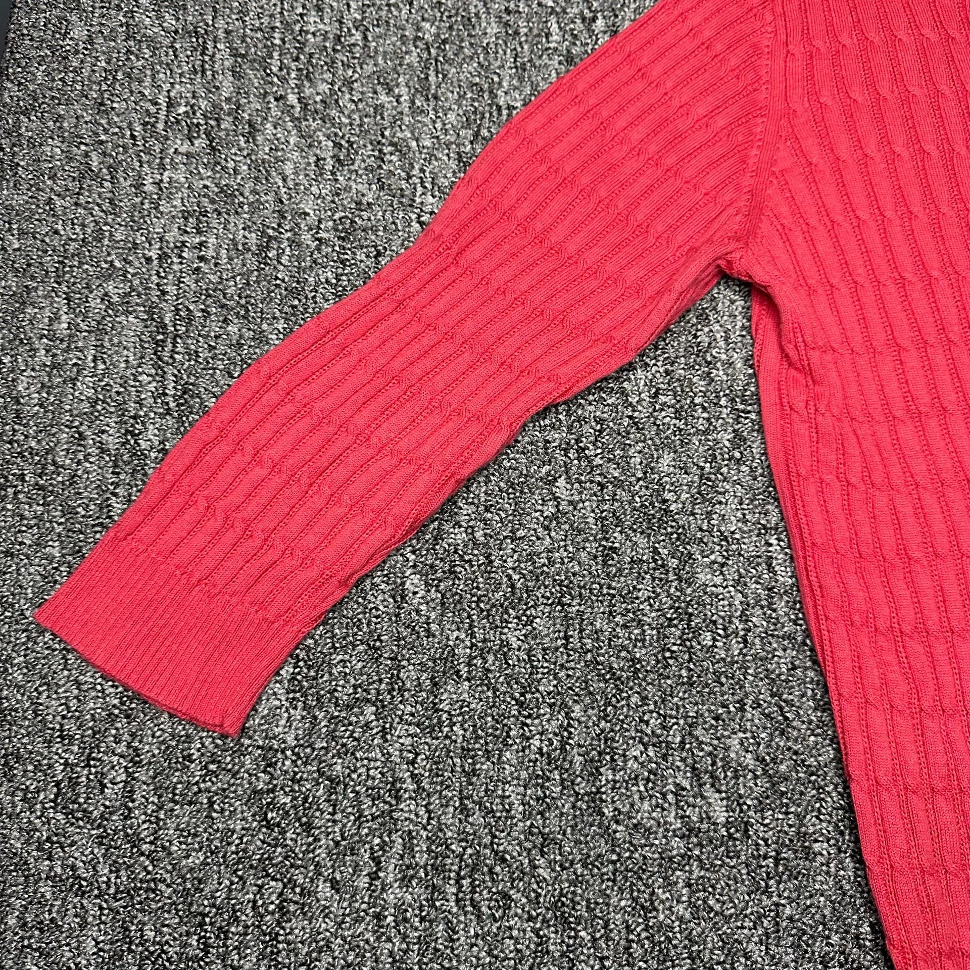 Karen Scott Cable Knit Henley Sweater Size M Red Cotton 5