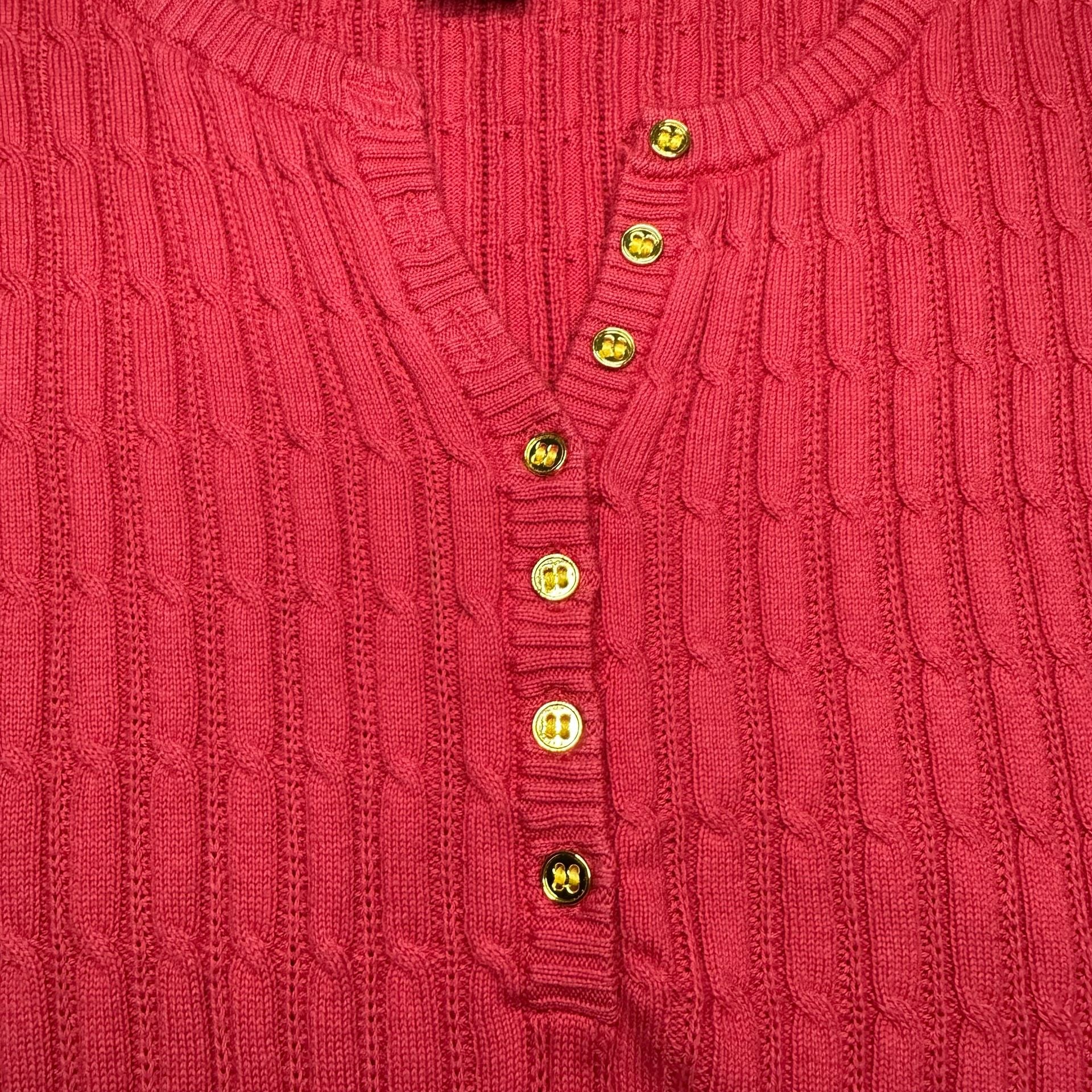 Karen Scott Cable Knit Henley Sweater Size M Red Cotton 10