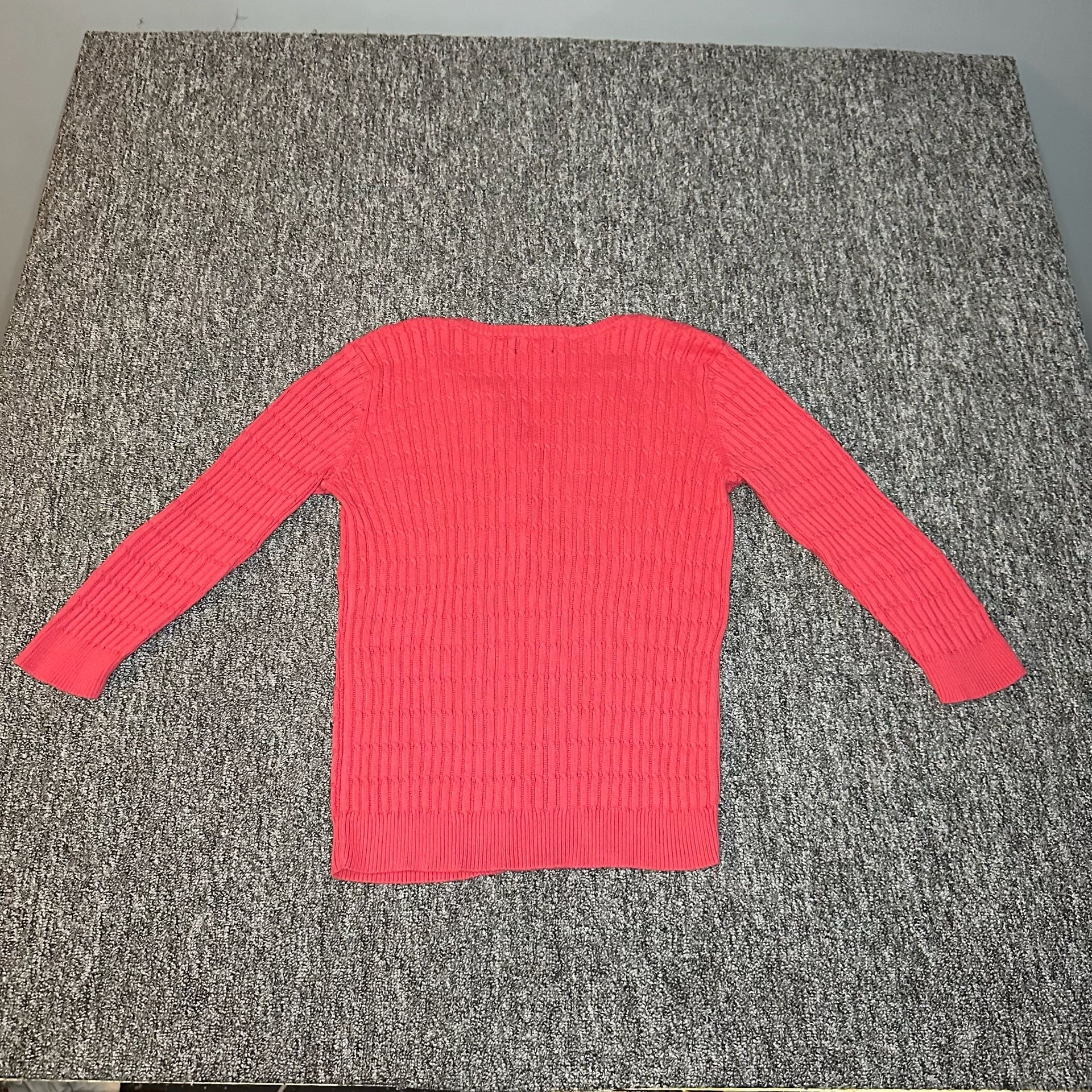 Karen Scott Cable Knit Henley Sweater Size M Red Cotton 11
