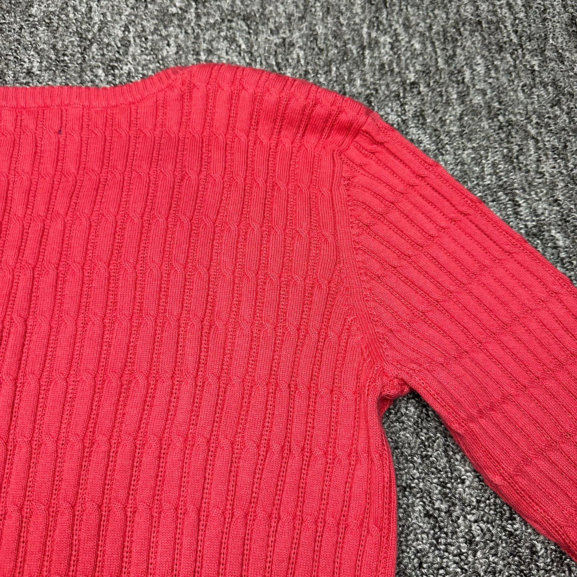 Karen Scott Cable Knit Henley Sweater Size M Red Cotton 15