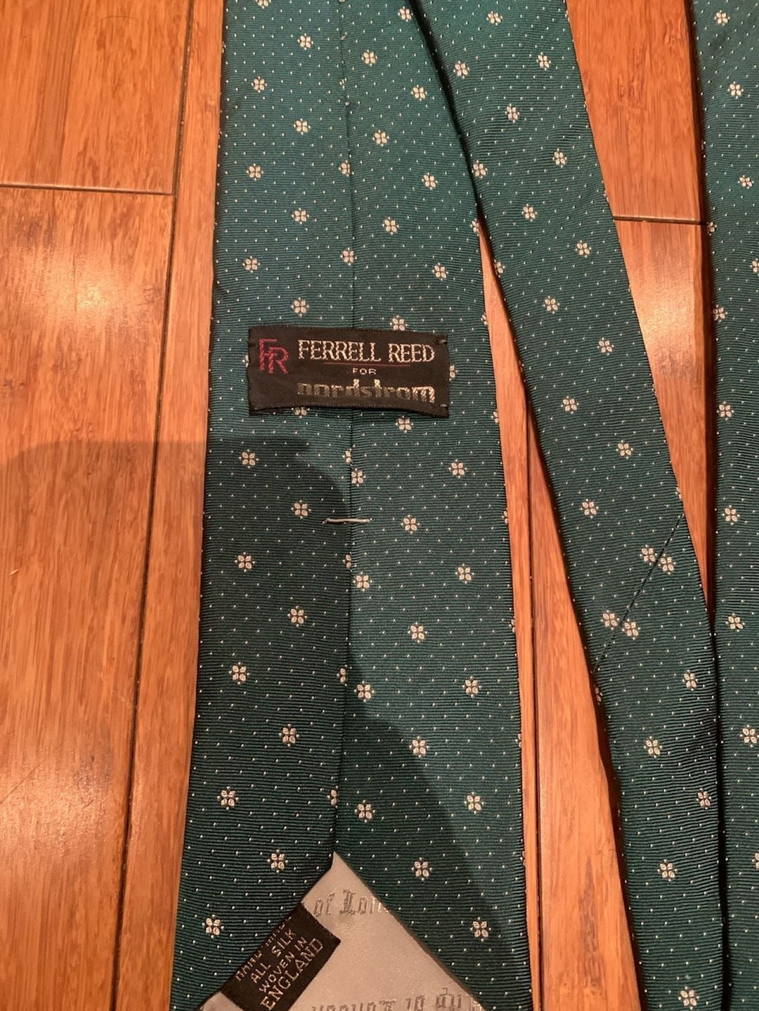 Ferrell Reed for Nordstrom Silk Necktie Green White Floral Dot 2