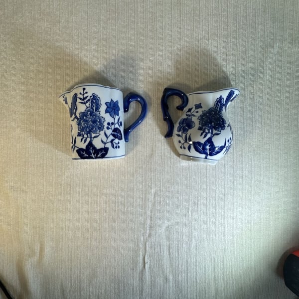 Formalities by Baum Bros Blue and White Porcelain Pitcher Wall Pockets Pair