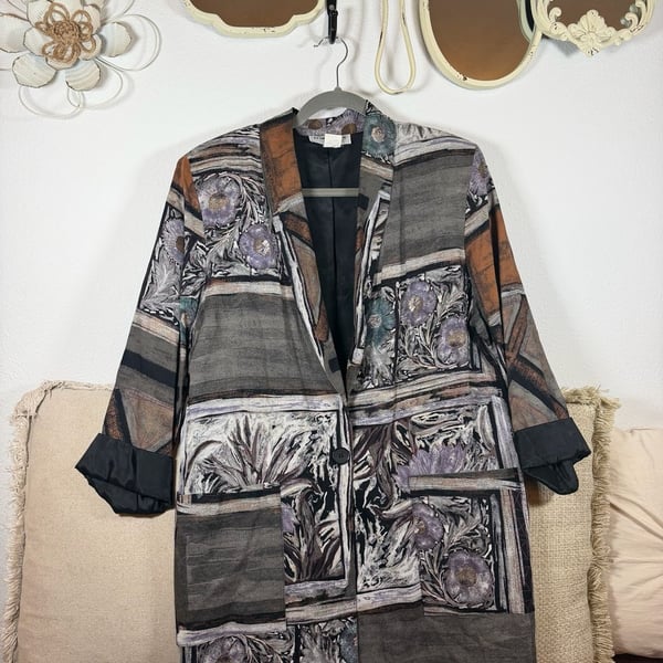 Kensington Square Vintage Abstract Art Floral Blazer Jacket