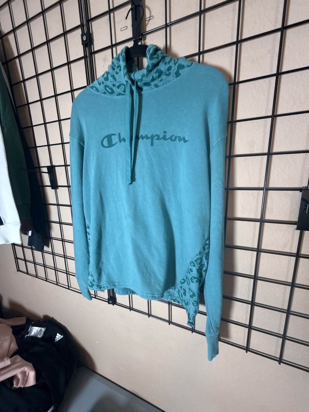 Champion Hoodie Size S Teal Leopard Print Pullover Sweatshirt 2