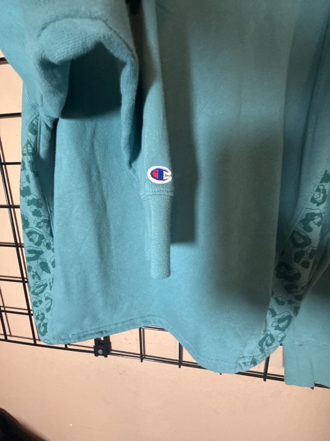 Champion Hoodie Size S Teal Leopard Print Pullover Sweatshirt 4
