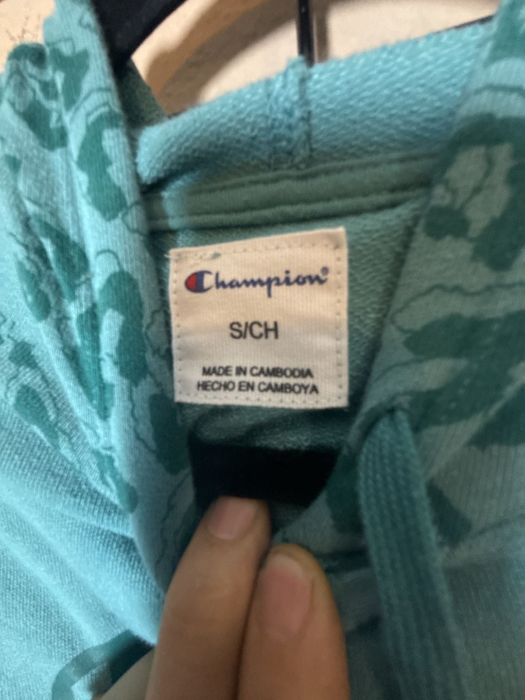 Champion Hoodie Size S Teal Leopard Print Pullover Sweatshirt 5