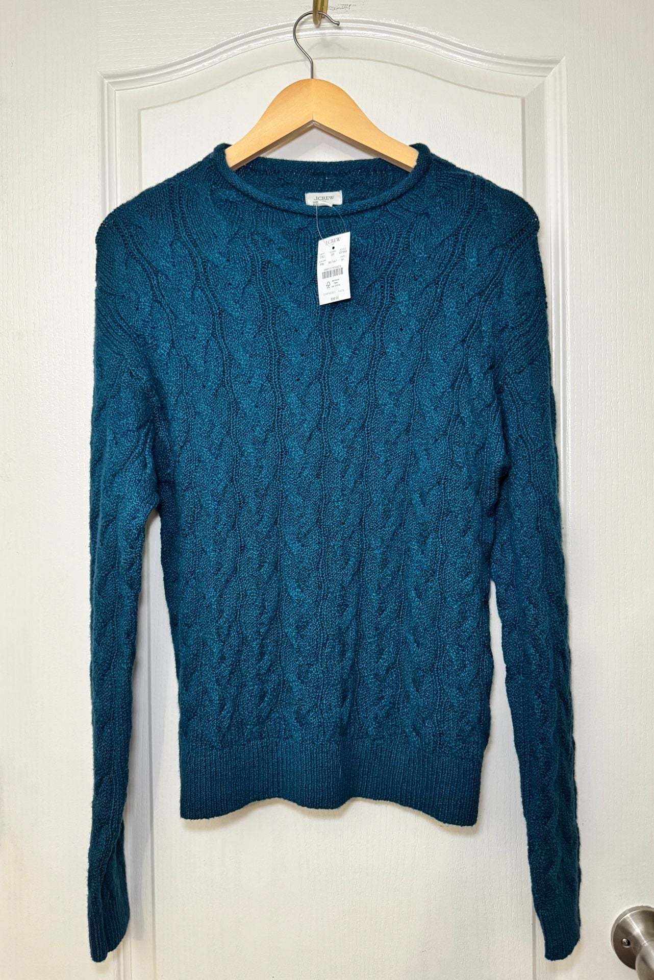 J.Crew Cable Mockneck Sweater M Peacock Blue NWT 3