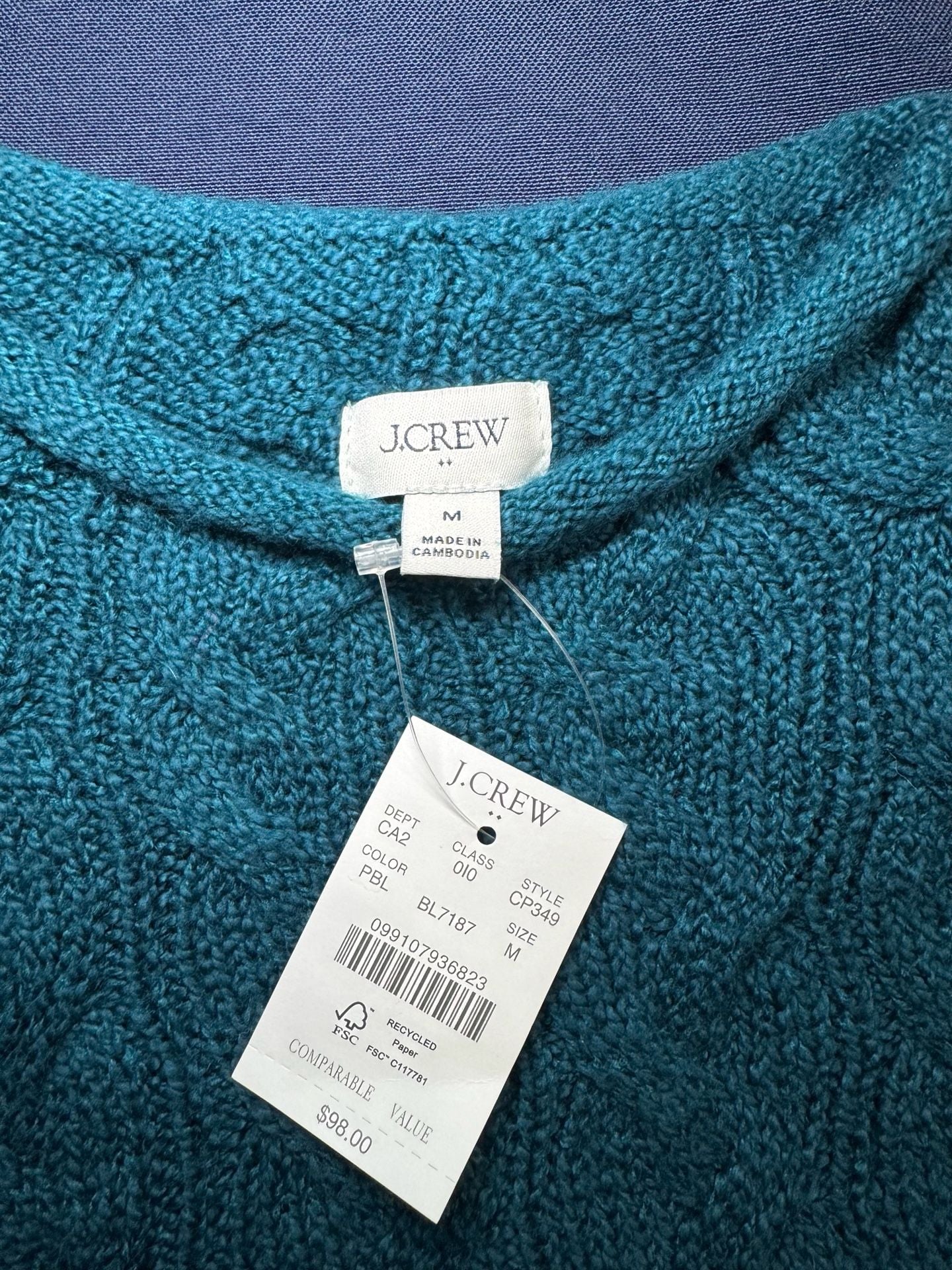 J.Crew Cable Mockneck Sweater M Peacock Blue NWT 5