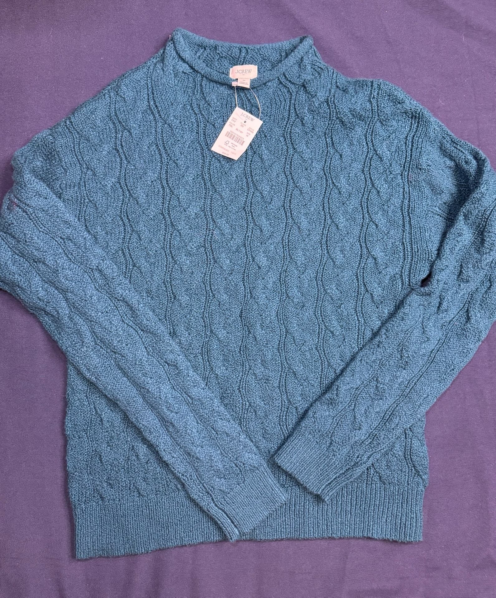 J.Crew Cable Mockneck Sweater M Peacock Blue NWT 10