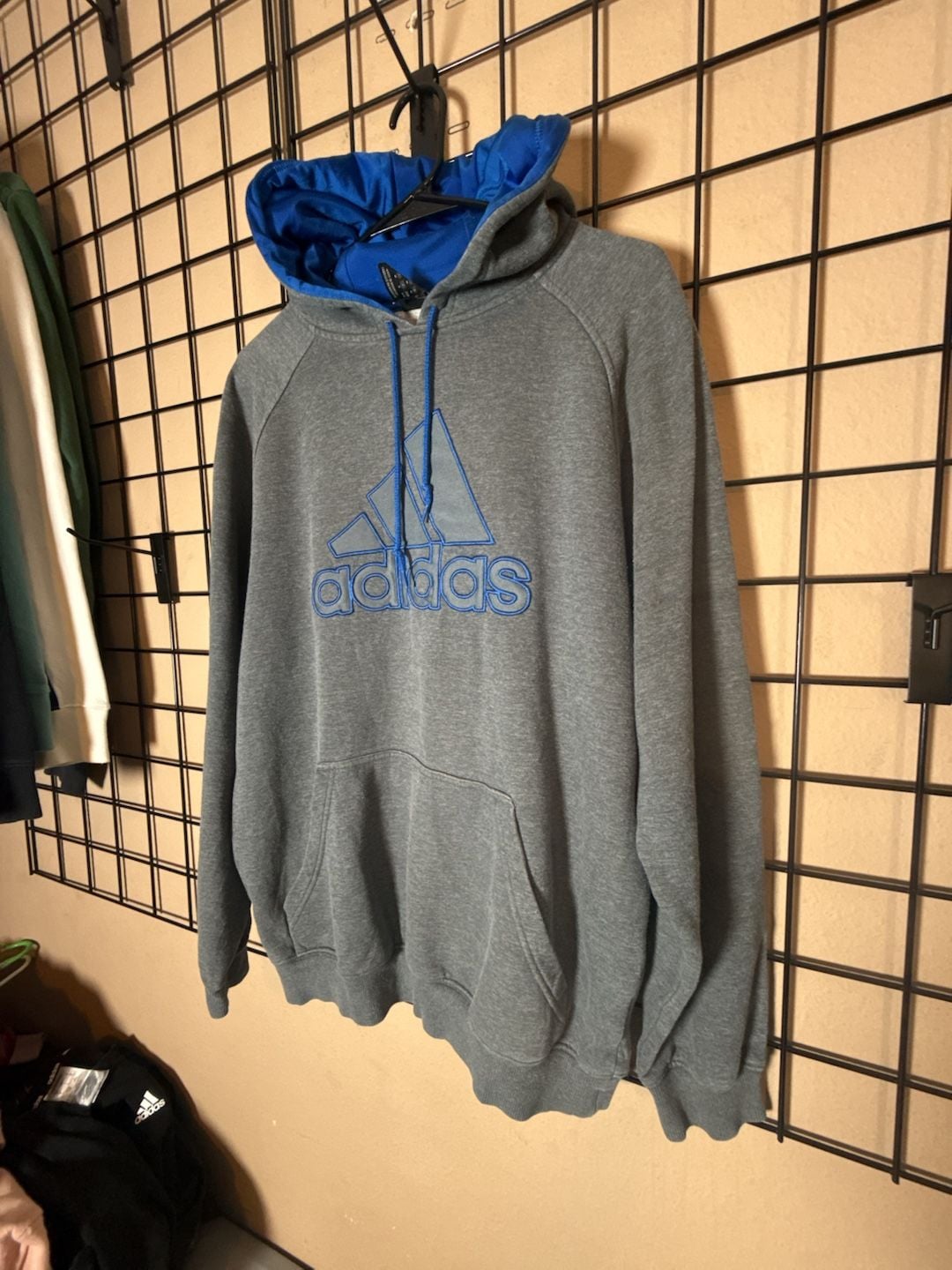 Adidas Hoodie Size M Gray Blue Logo Pullover Sweatshirt 2