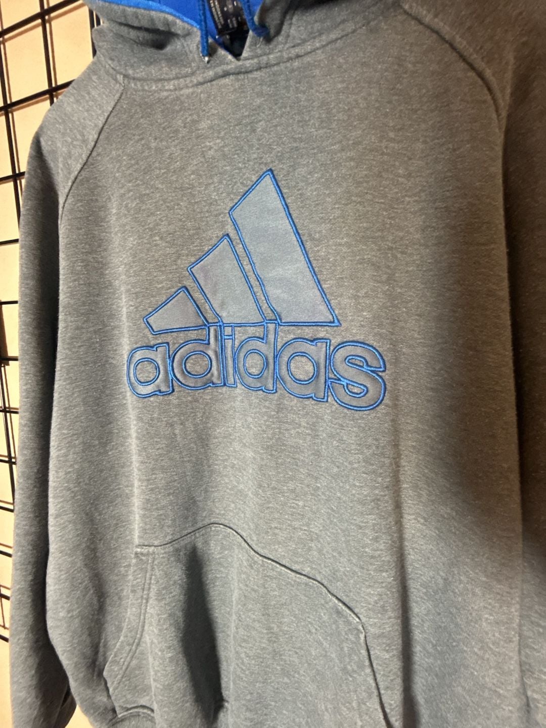 Adidas Hoodie Size M Gray Blue Logo Pullover Sweatshirt 3