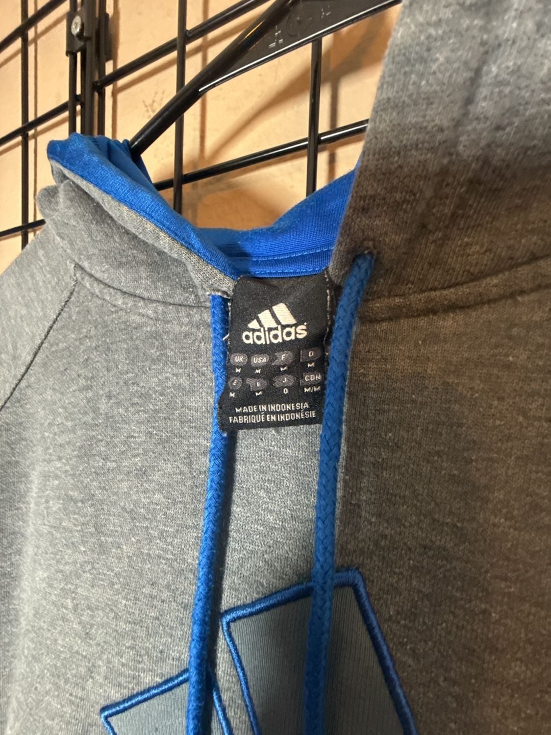 Adidas Hoodie Size M Gray Blue Logo Pullover Sweatshirt 5
