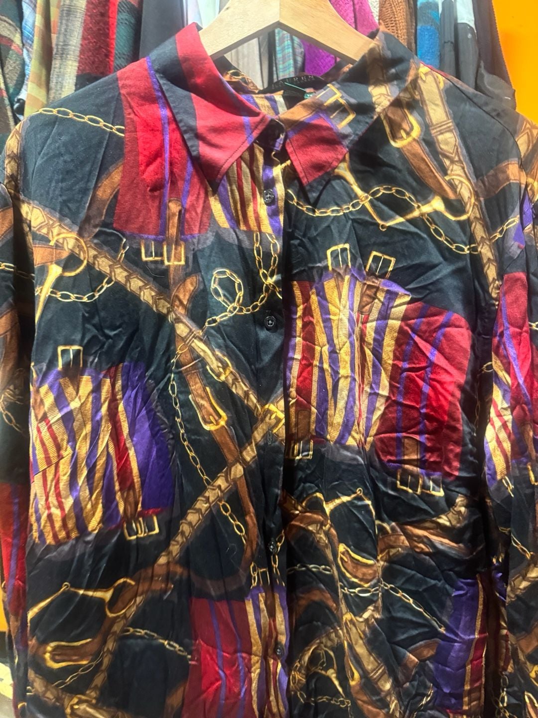 Vintage Lauren Ralph Lauren Button-Down Women’s Shirt Size 2XEquestrian Print 3
