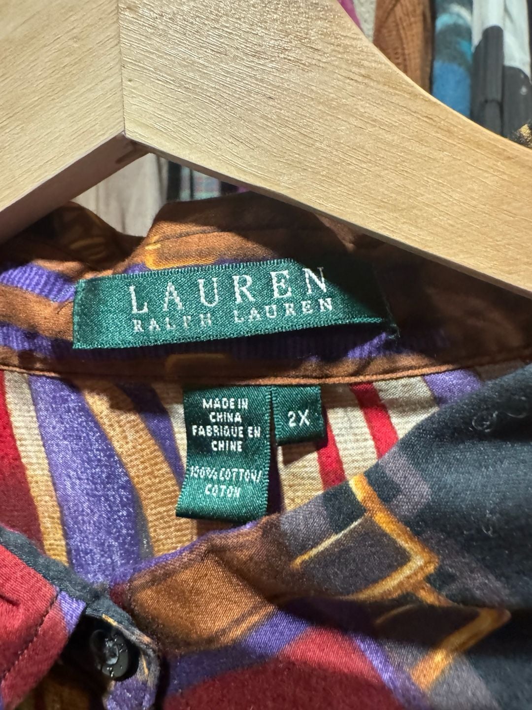 Vintage Lauren Ralph Lauren Button-Down Women’s Shirt Size 2XEquestrian Print 6