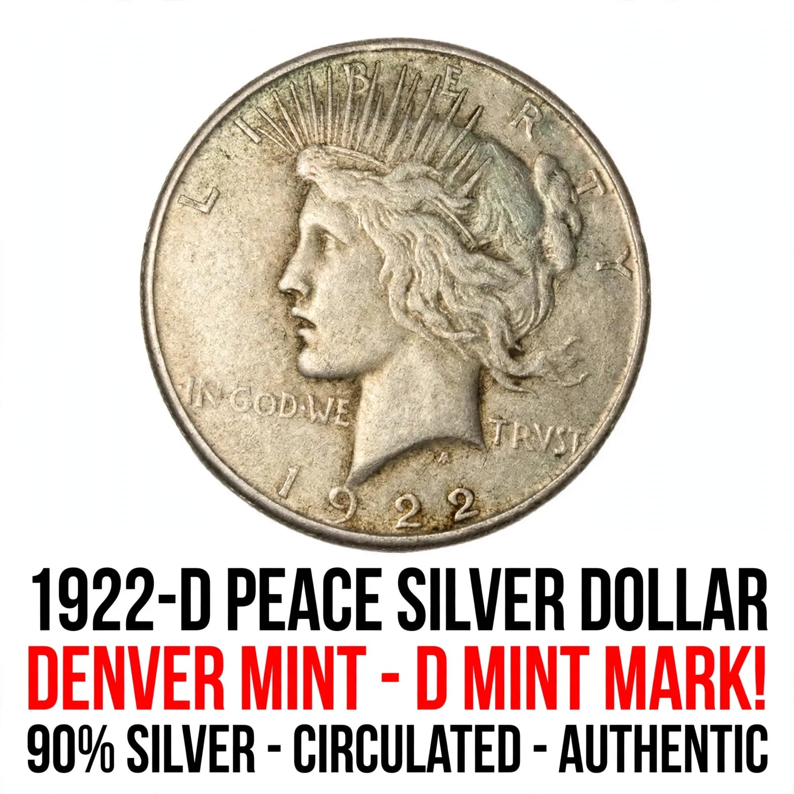 🔥 1922-D Peace Dollar -DENVER MINT-90% Silver Rare Denver Silver Dollar! 2