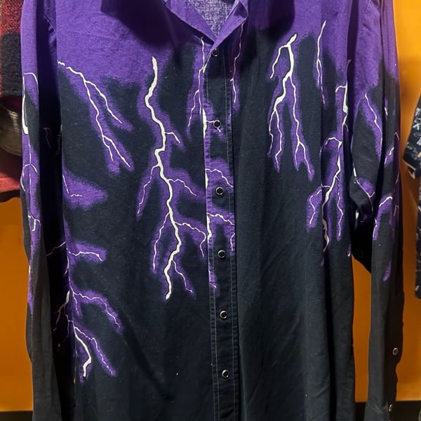 Vintage 90s Brooks And Dunn Western Shirt Size Large 16.5-34 Purple Lightning