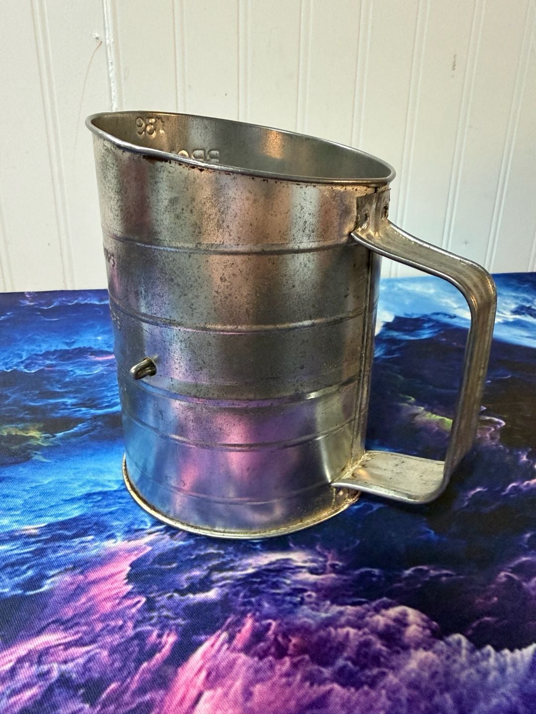 Bromwell's 3 Cup Measuring Sifter Vintage Tin Flour Sifter 3