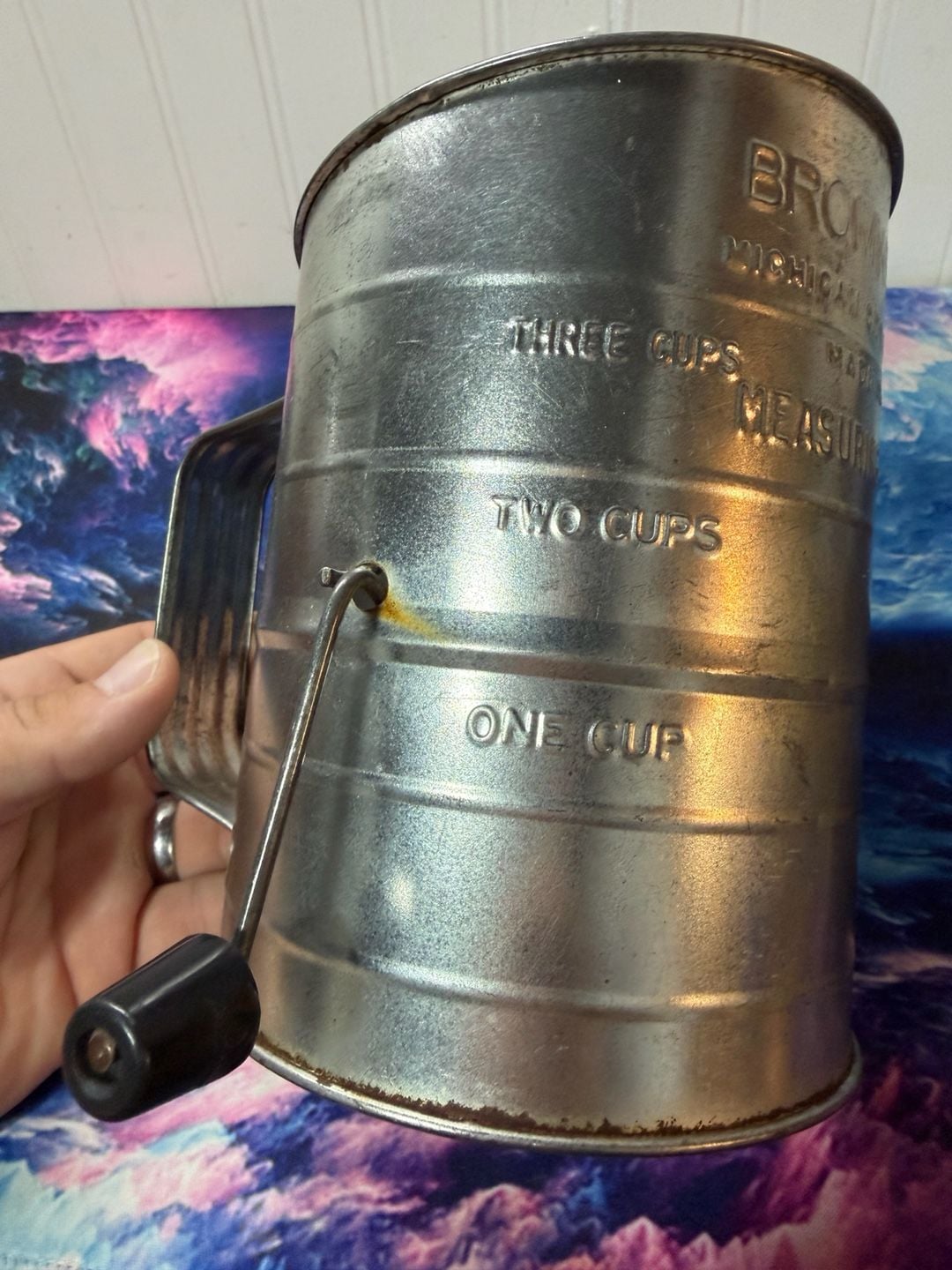 Bromwell's 3 Cup Measuring Sifter Vintage Tin Flour Sifter 5