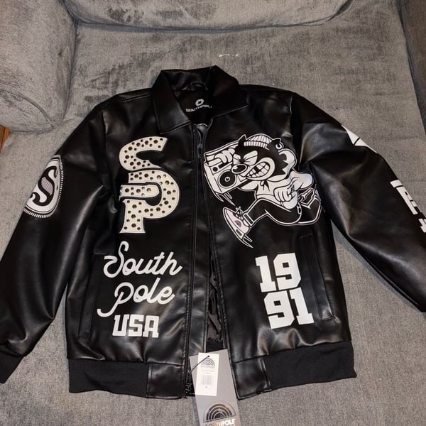 Southpole Sp-91 Faux Leather Bomber Jacket Size M Black