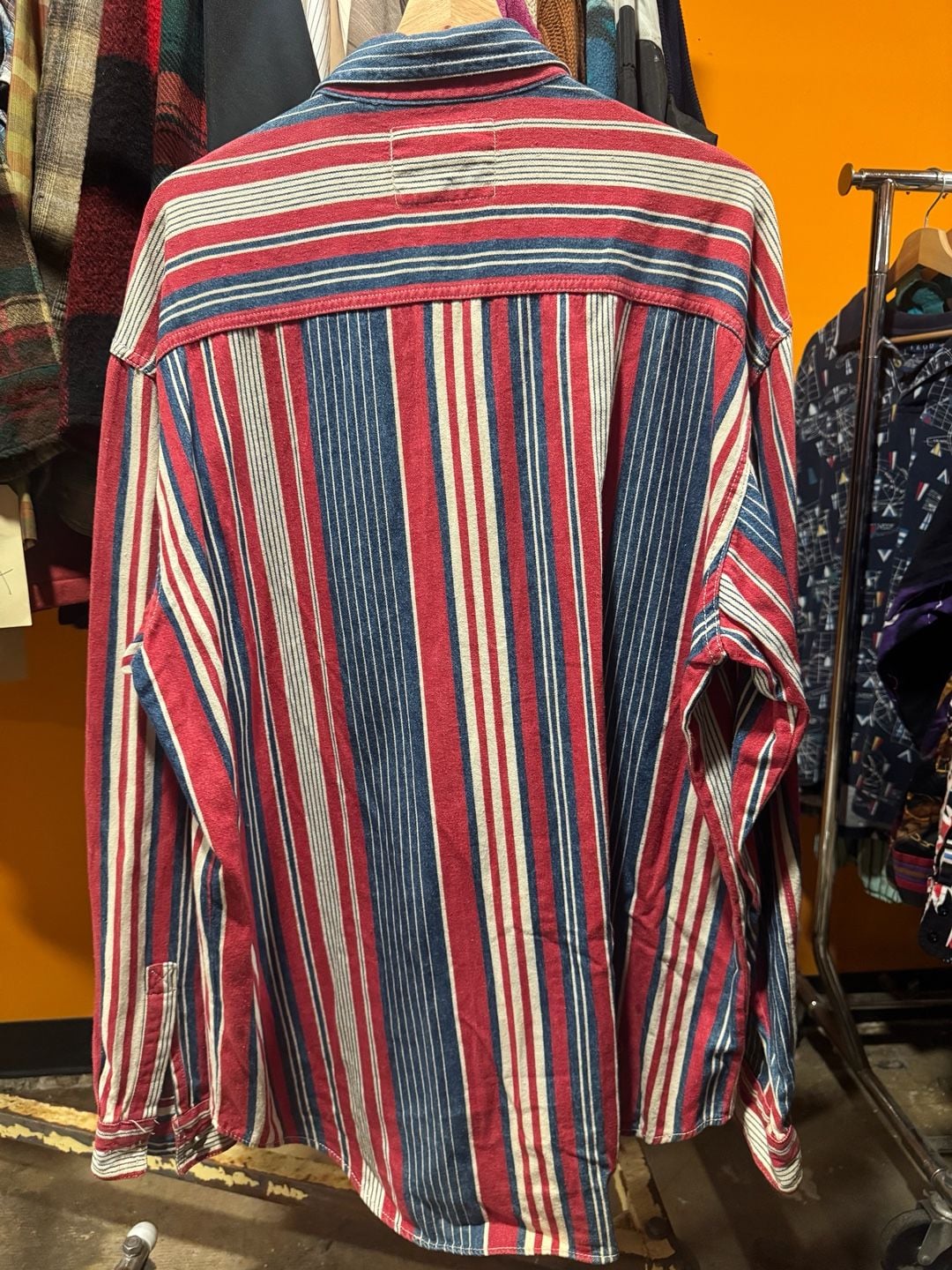 Vintage 90s Levi’s Denim Button Up Shirt Large Vertical Striped Red White Blue 4