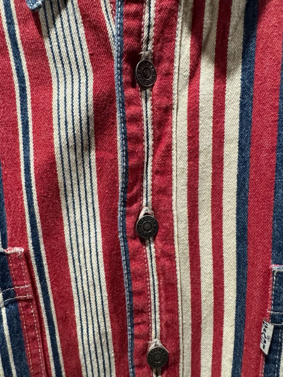 Vintage 90s Levi’s Denim Button Up Shirt Large Vertical Striped Red White Blue 5