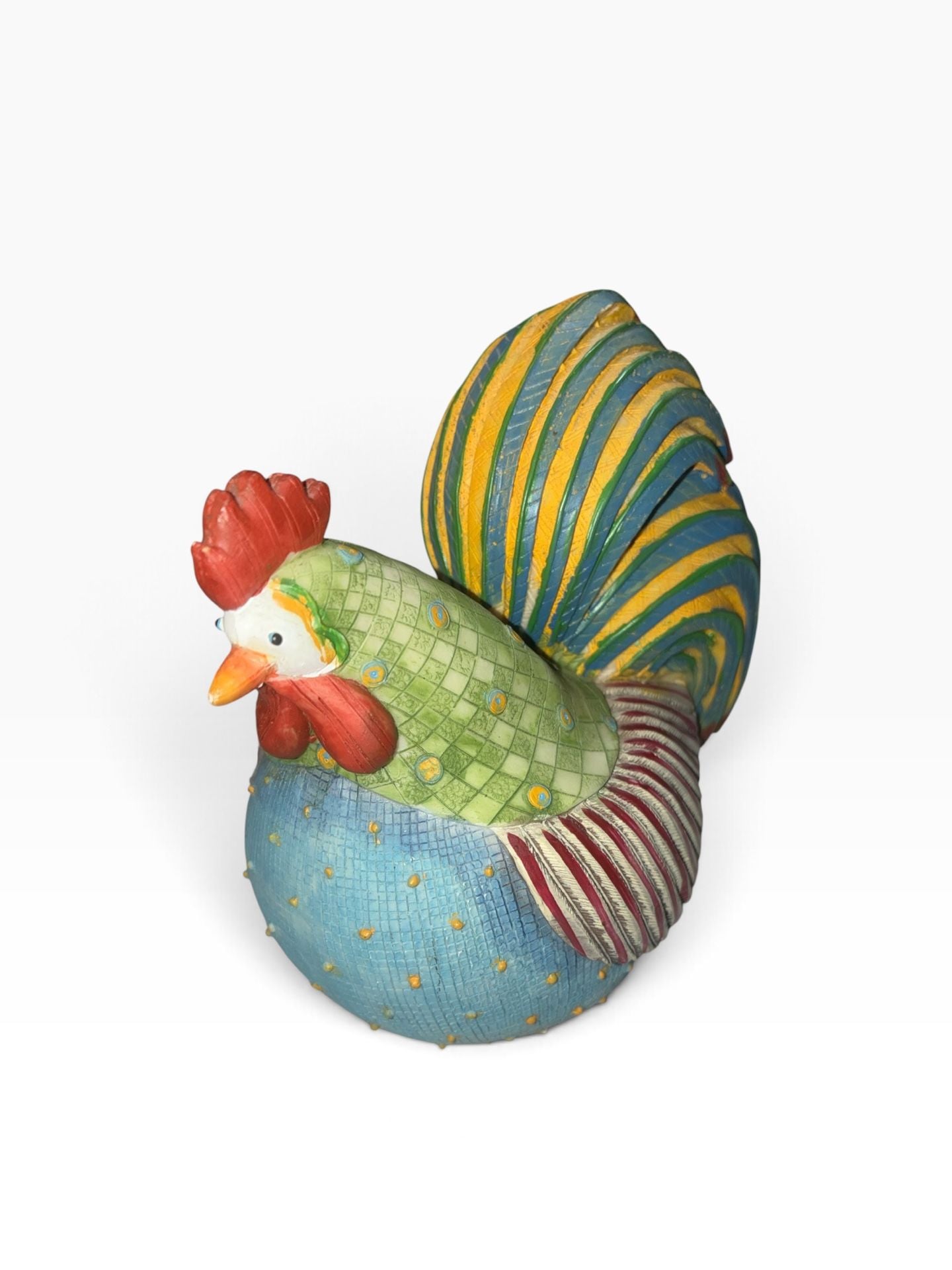 Patch Look Resin Rooster Statue Colorful Folk Art 1