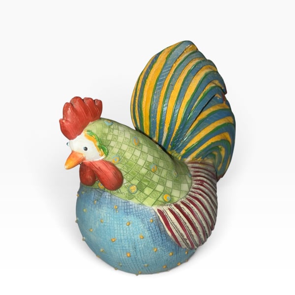 Patch Look Resin Rooster Statue Colorful Folk Art