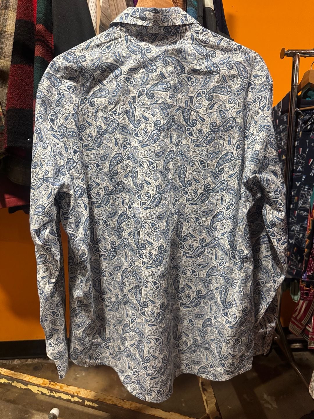 Vintage Wrangler Wrancher Western Snap Blue Paisley Long Sleeve Shirt Size Large 4