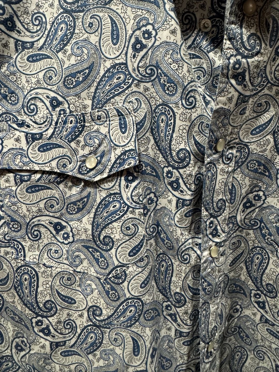 Vintage Wrangler Wrancher Western Snap Blue Paisley Long Sleeve Shirt Size Large 5