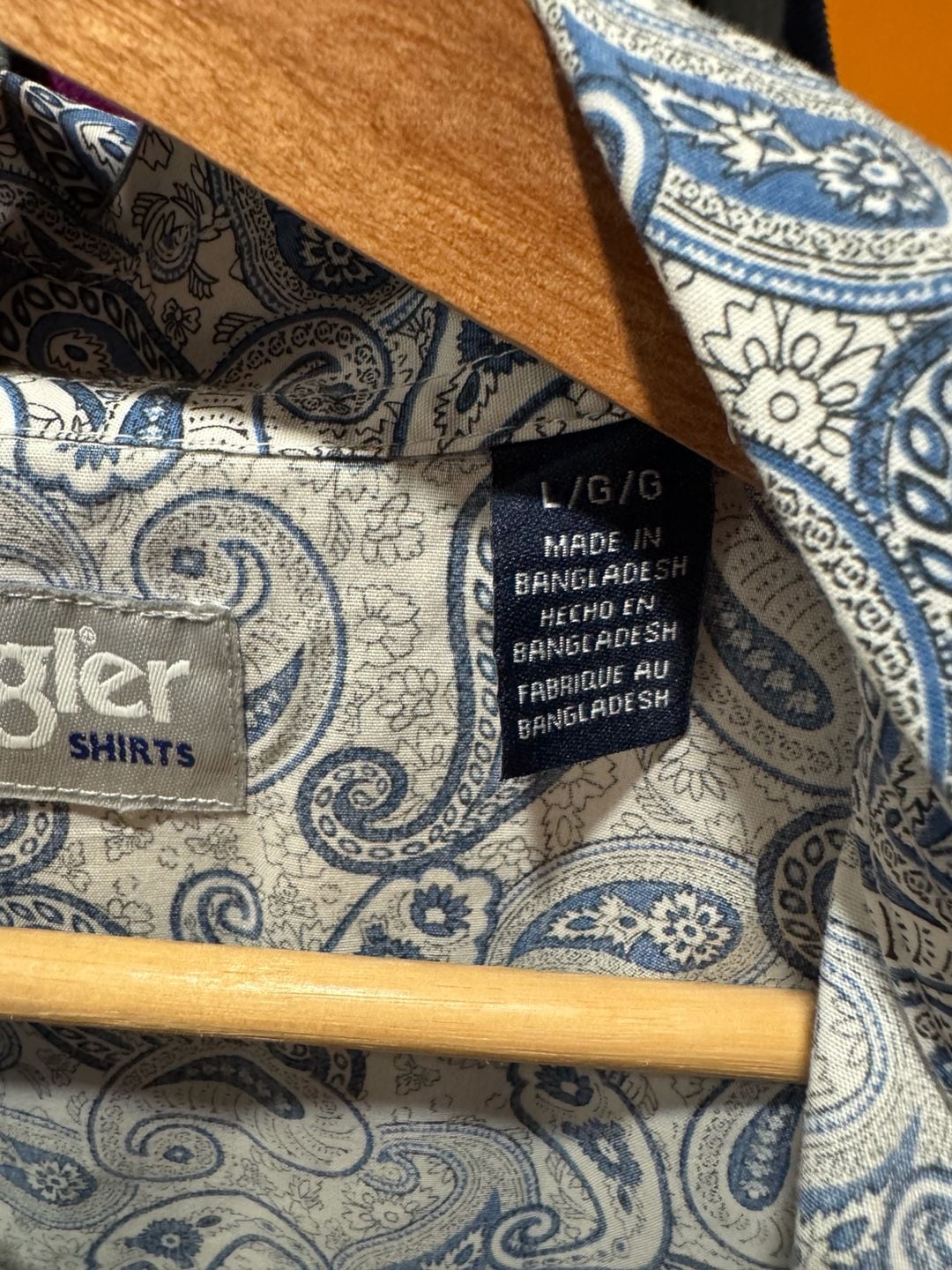 Vintage Wrangler Wrancher Western Snap Blue Paisley Long Sleeve Shirt Size Large 8