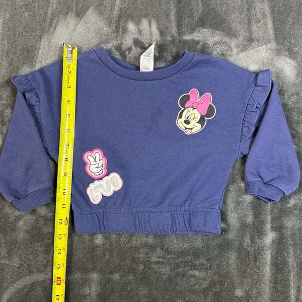 Kids Disney Minnie Mouse Sweatshirt Size 3T Blue Graphic Ruffle Sleeves#134
