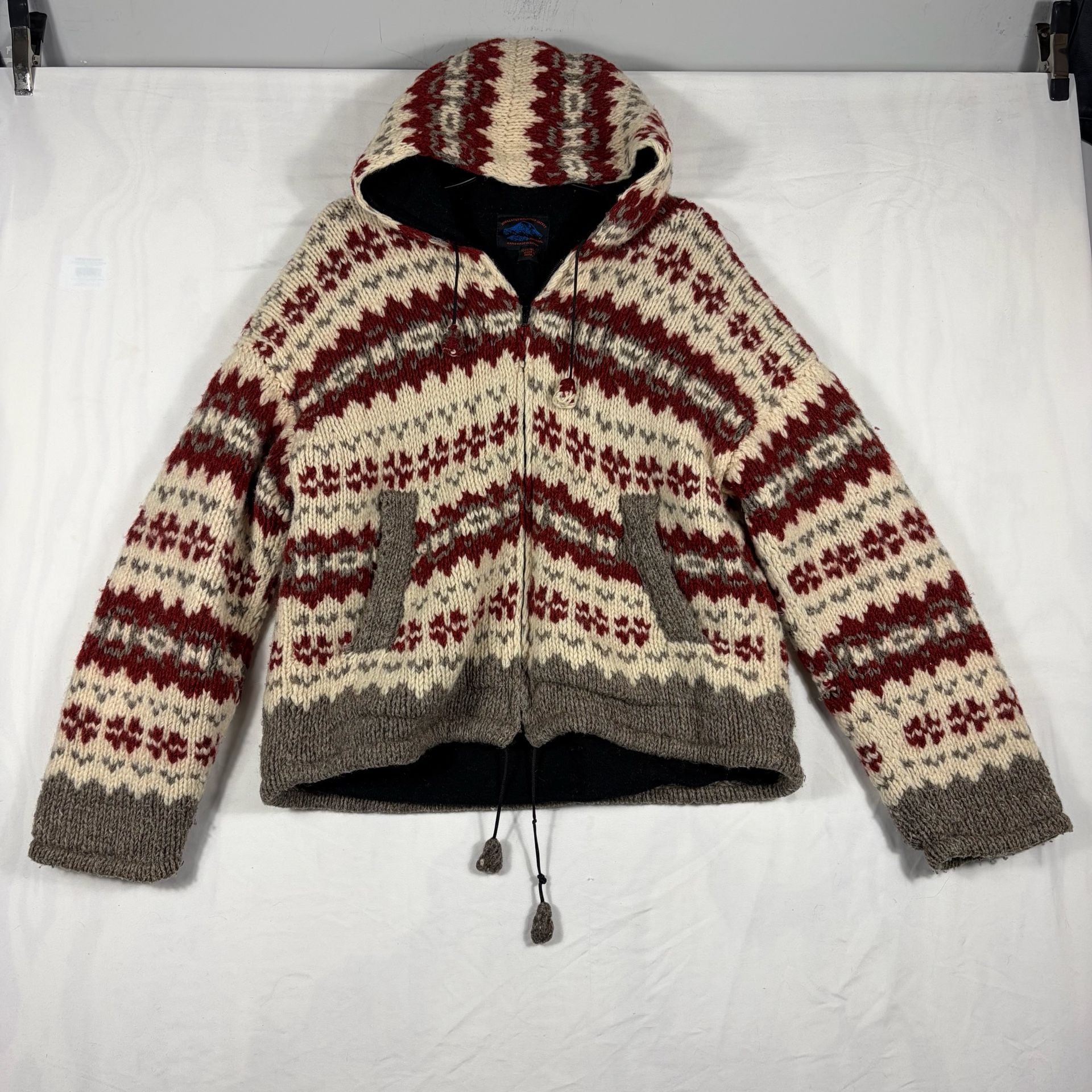 Himalayan Mountain Jacket Wool Fair Isle Zip Hoodie Fleece Lined 2