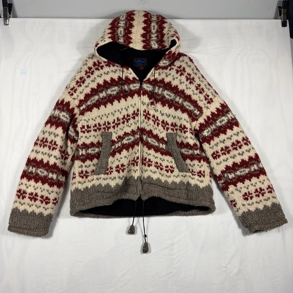 Himalayan Mountain Jacket Wool Fair Isle Zip Hoodie Fleece Lined