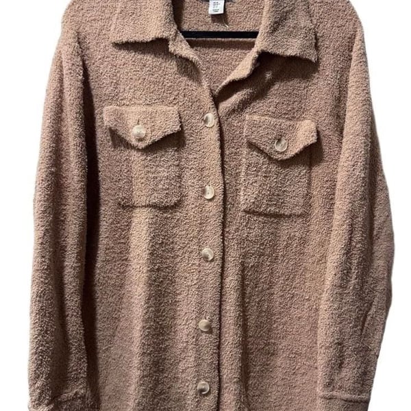 William Rast Brown Fuzzy Button Up Long Sleeve Shacket