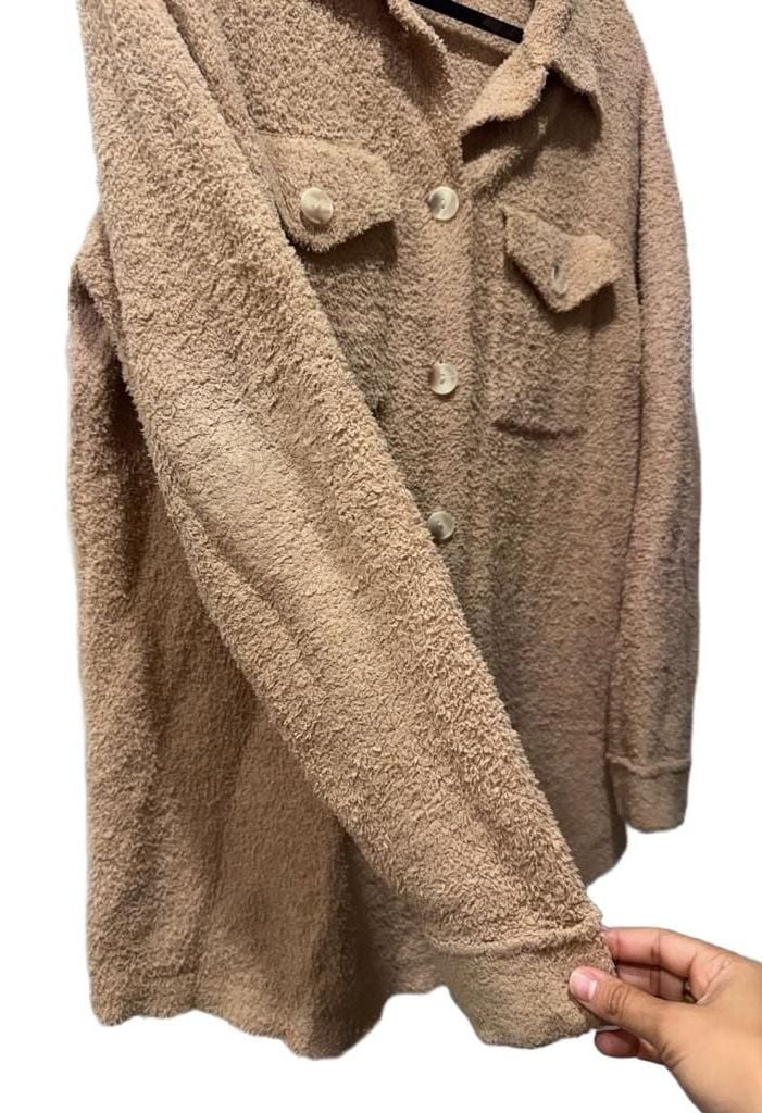 William Rast Brown Fuzzy Button Up Long Sleeve Shacket 4