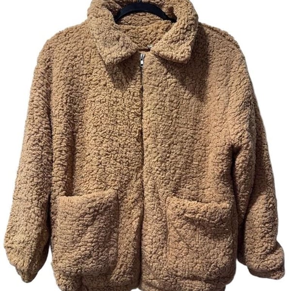 Tan Sherpa Fleece Zip Jacket Size L