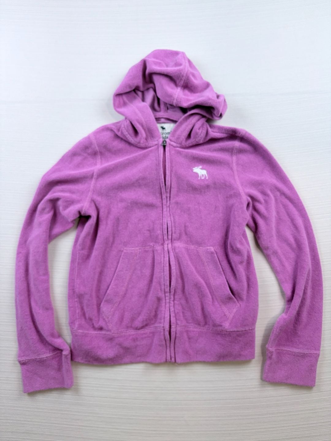 Abercrombie Kids Zip-Up Hoodie Size 9/10 Purple Towel Terry Logo Back 2