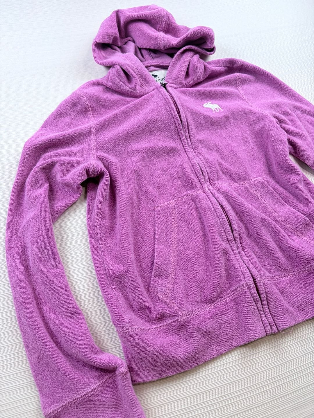 Abercrombie Kids Zip-Up Hoodie Size 9/10 Purple Towel Terry Logo Back 3